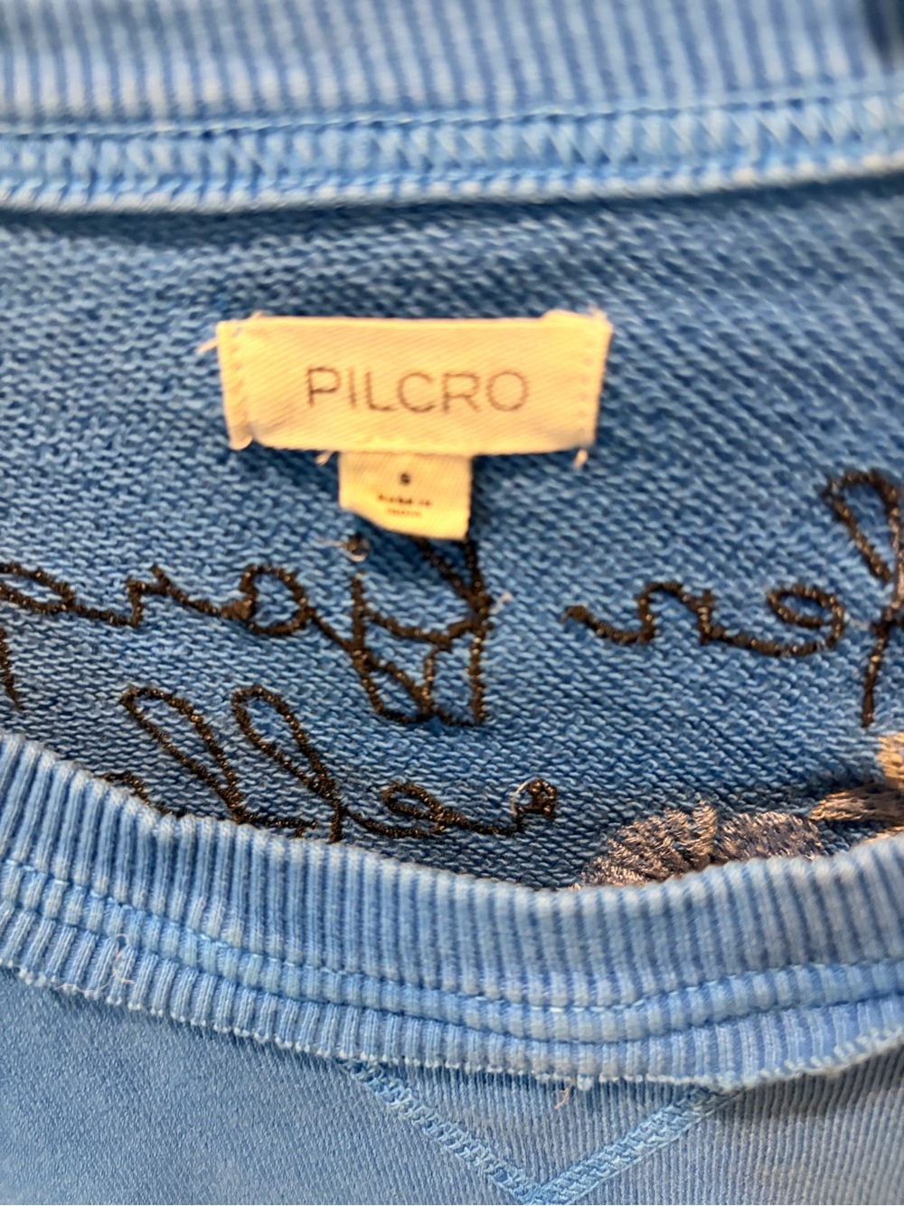 Anthropologie Pilcro Bubble Sweatshirt Cobalt with embroidered back. - Picture 3 of 3